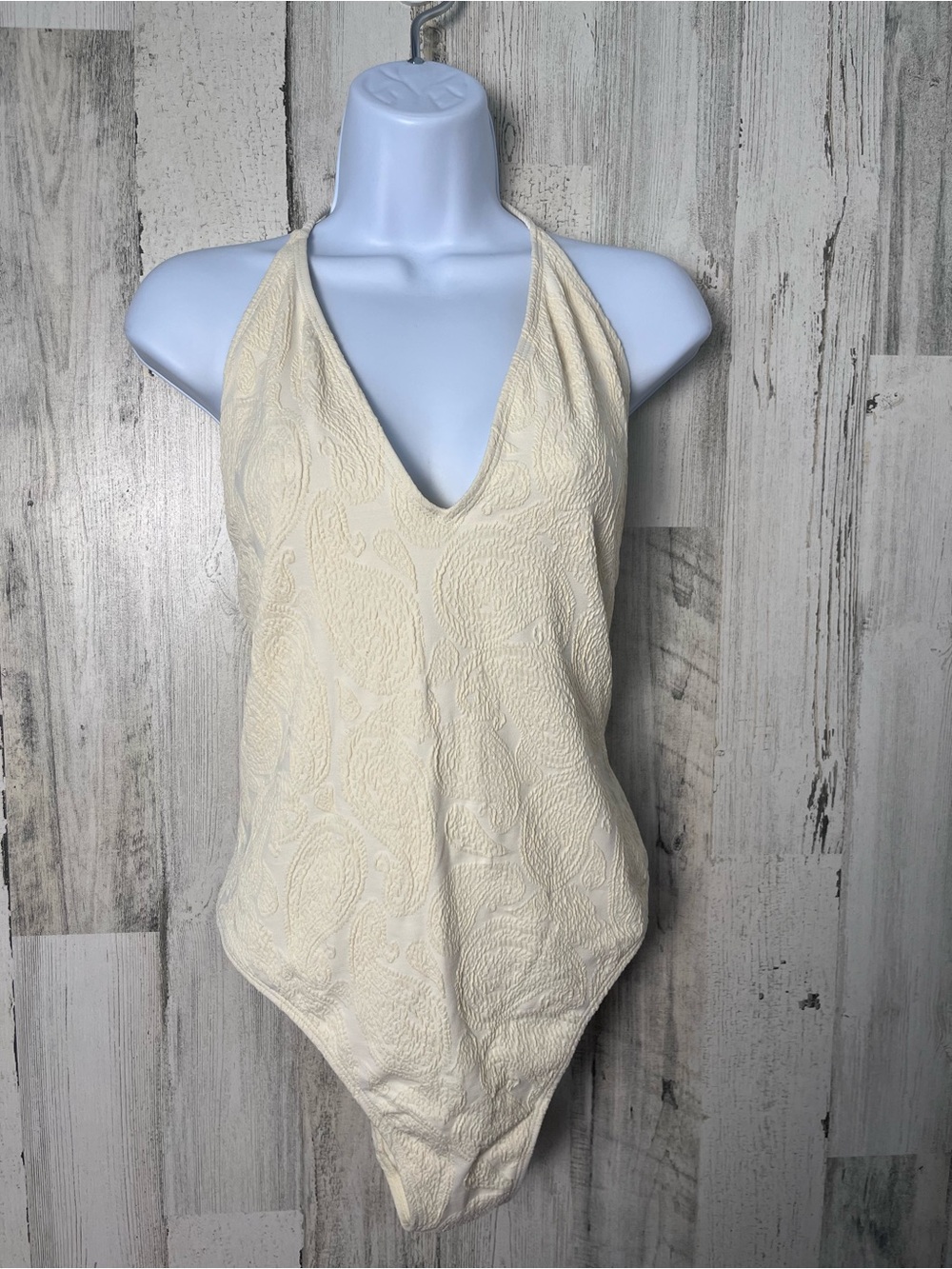 Primark Rita Ora Cream Textured Halter Bodysuit XL